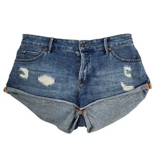 Roxy‎ Shorts Women's 28 Cut Off Button Fly High Rise Short Denim Blue
